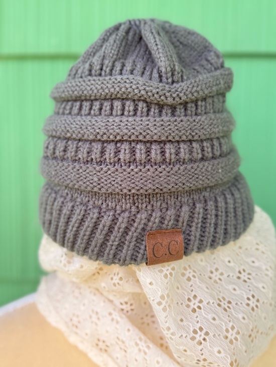 C.C Accessories - C.C Gray Knit Beanie with Ponytail Hole